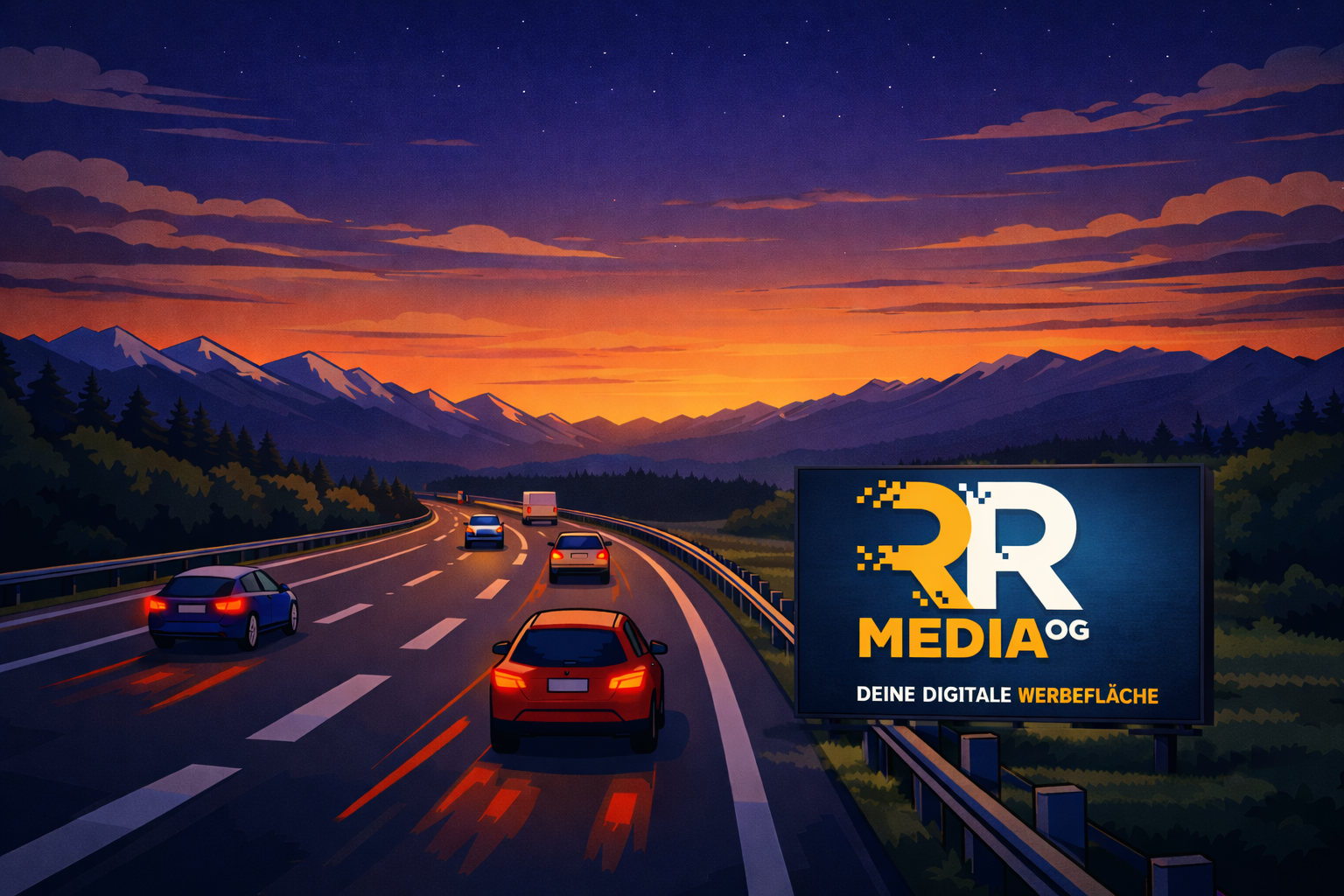 Digitale Werbeflaeche bei Nacht